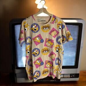 Nickelodeon NWT Men's Medium Tan Cotton Poly Blend 1990s Characters T-Shirt